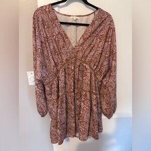 Floral V-Neck Brown Dress